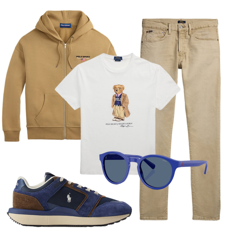 Outfit uomo - Total look #2277660. Stile Trendy per Tutti i giorni. Abbinamento con t-shirt, jeans, occhiali da sole, sneakers, felpe con cappuccio.