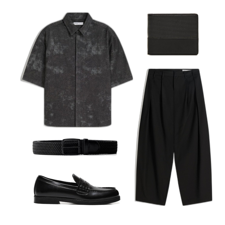 Outfit hombre - Cena informal. Estilo Business/Elegante para Noche especial. Combinación con zapatos con cordones, carteras, camisas de manga corta, cinturones, pantalones.