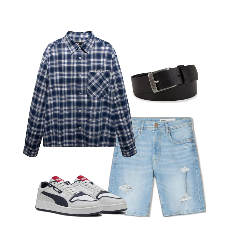 Outfit hombre - Azules marino. Estilo Casual para Todos los días. Combinación con cinturones, bermudas, sneakers, camisas.