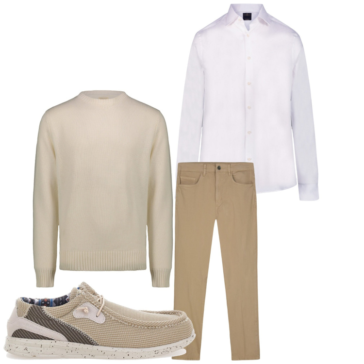 Outfit uomo - Classico. Stile Casual per Tutti i giorni. Abbinamento con camicie, pantaloni, scarpe stringate, maglieria.