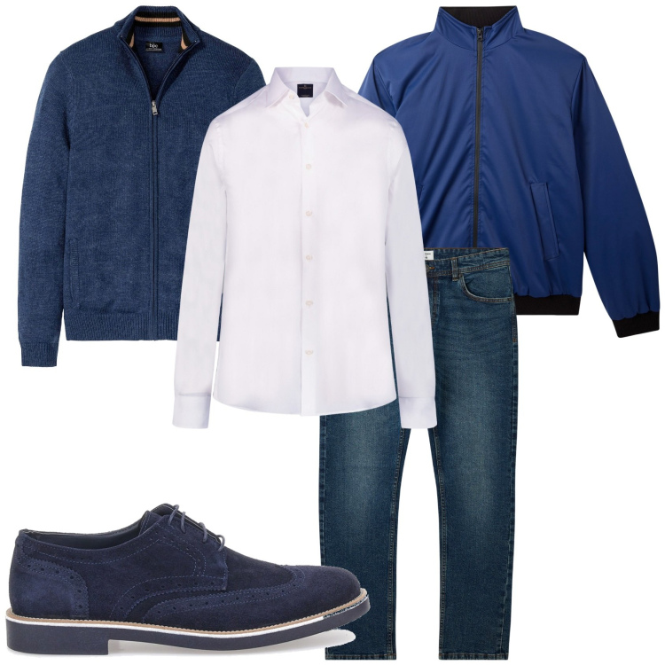 Outfit uomo - A pranzo da mamma e papà. Stile Urban per Tutti i giorni. Abbinamento con cardigans, jeans, giacche, camicie, scarpe stringate.
