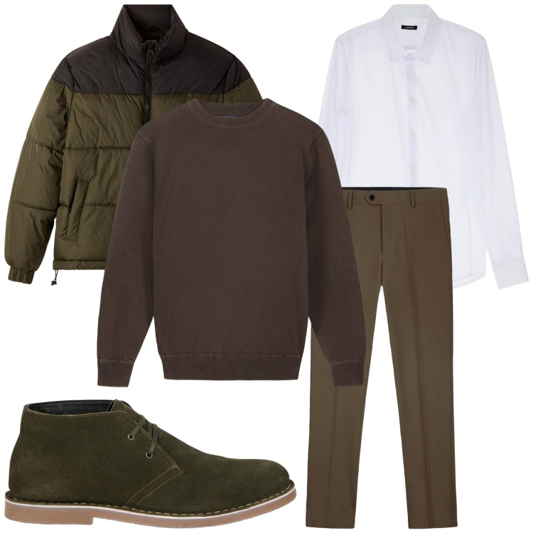 Outfit uomo - Colori invernali. Stile Trendy per Tutti i giorni. Abbinamento con bomber, camicie, stivali e stivaletti, maglieria, pantaloni.