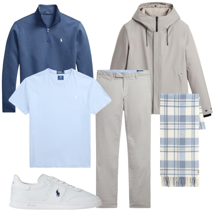 Outfit uomo - Un pò di blu. Stile Casual per Ufficio. Abbinamento con giacche, sciarpe, pullovers, sneakers, t-shirt, pantaloni.
