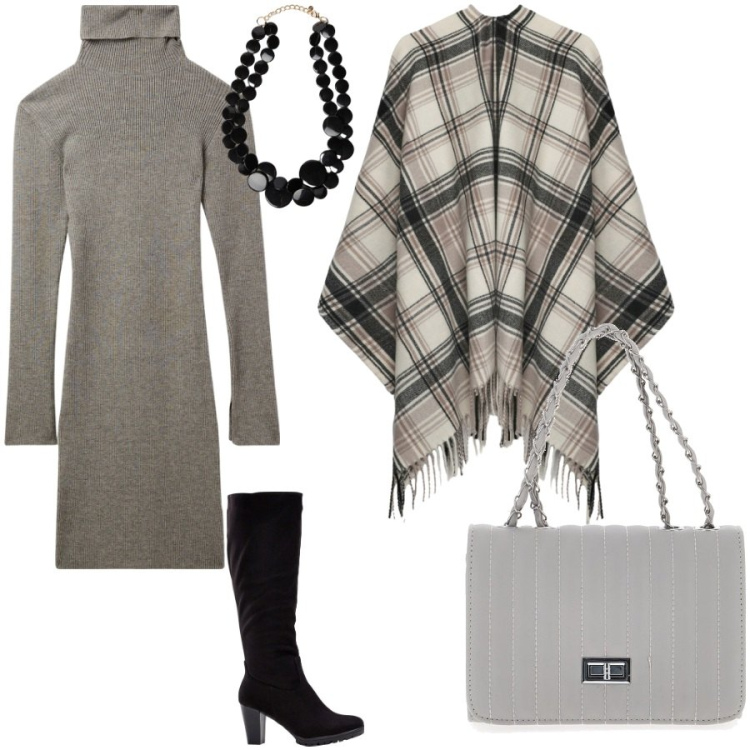 Outfit donna - Il caldo vestito di lana. Stile Casual chic per Serata fuori. Abbinamento con stivali, vestiti corti, cappotti, borse a tracolla, collane.