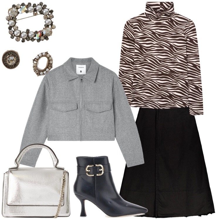 Outfit donna - Pranzo di famiglia. Stile Casual chic per Serata fuori. Abbinamento con borse a tracolla, blazer, t-shirt, cappotti, gonne lunghe, stivaletti.