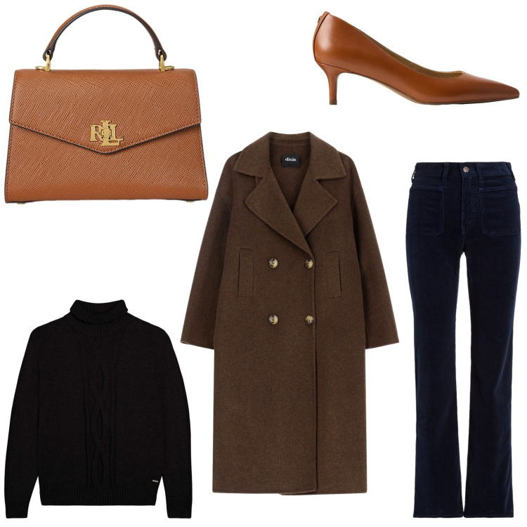 Outfit donna - Autumn quiet luxury. Stile Chic per Ufficio. Abbinamento con maglieria, cappotti, borse a mano, pantaloni, décolleté.