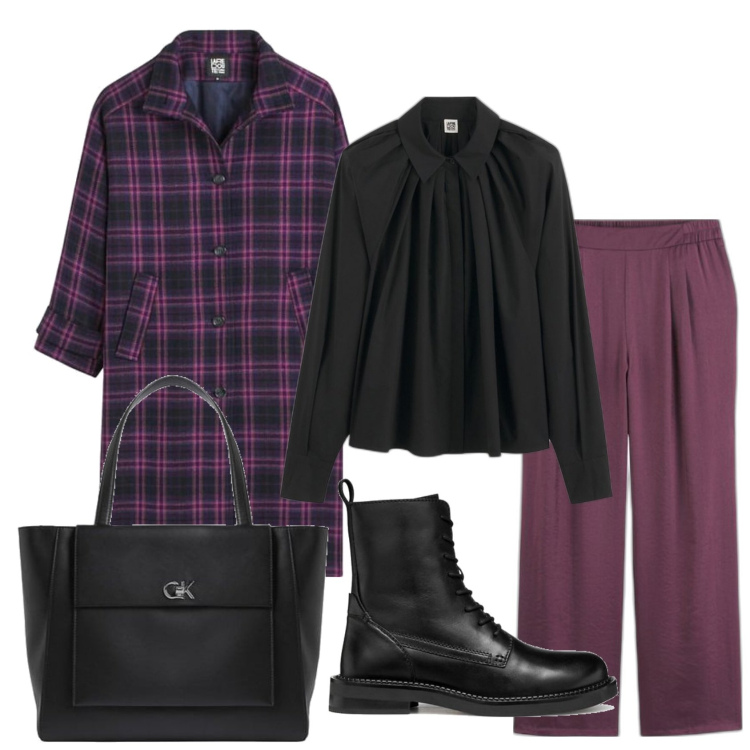 Outfit mujer - Preppy #760. Estilo Preppy para Oficina. Combinación con abrigos, pantalones, botines, bolso tote, camisas.