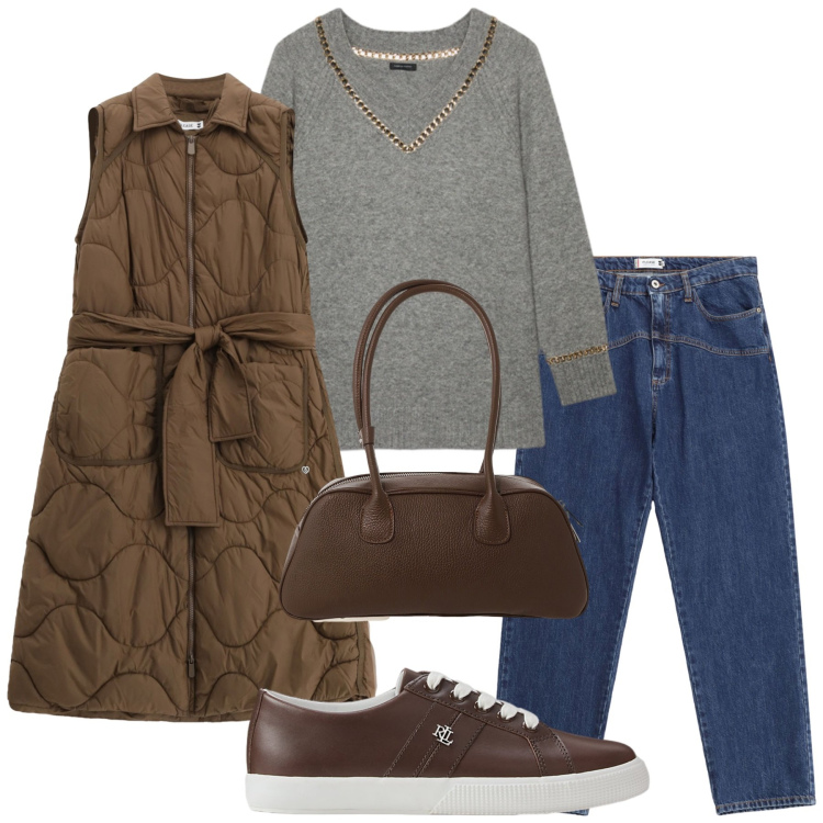 Outfit donna - Total look #2277768. Stile Minimal per Tutti i giorni. Abbinamento con jeans, blazer, borse a mano, sneakers, maglieria.