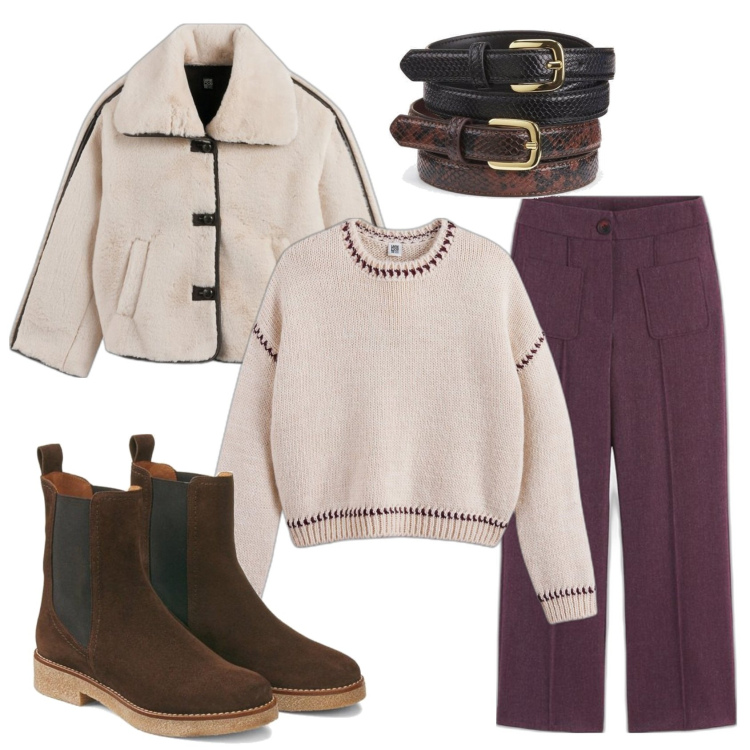 Outfit mujer - Casual #12355. Estilo Casual para Todos los días. Combinación con botines, cinturones, pantalones, abrigos, prendas de punto.