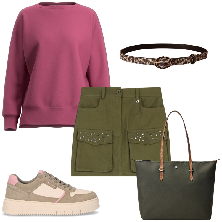 Outfit donna - Total look #2277773. Stile Romantica per Tutti i giorni. Abbinamento con cinture, minigonne, borse tote, sneakers, felpe.