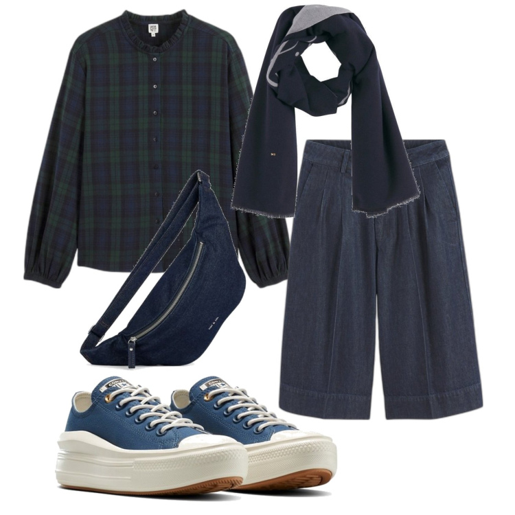 Outfit mujer - Urban #6680. Estilo Urban para Todos los días. Combinación con riñoneras, bermudas, sneakers, camisas, bufandas.