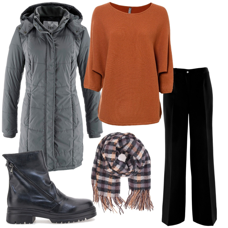 Outfit donna - Total look #2277780. Stile Mannish per Ufficio. Abbinamento con giacche, pantaloni, maglieria, sciarpe, stivaletti.