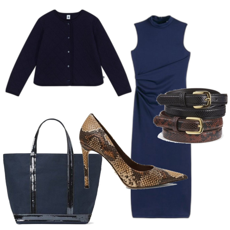 Outfit mujer - Casual chic #17885. Estilo Casual chic para Oficina. Combinación con cinturones, vestidos largos, bolso tote, cárdigans, zapatos de tacón.