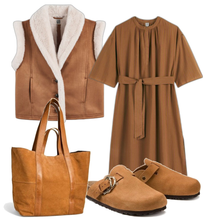 Outfit mujer - Boho #2568. Estilo Boho para Todos los días. Combinación con zuecos, bolso tote, vestidos largos, chalecos.