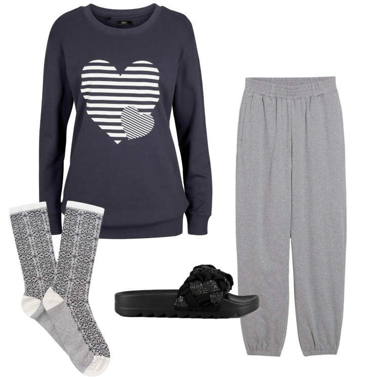 Outfit donna - Total look #2277788. Stile Basic per Tutti i giorni. Abbinamento con pantaloni, maglieria, calzini, ciabatte.