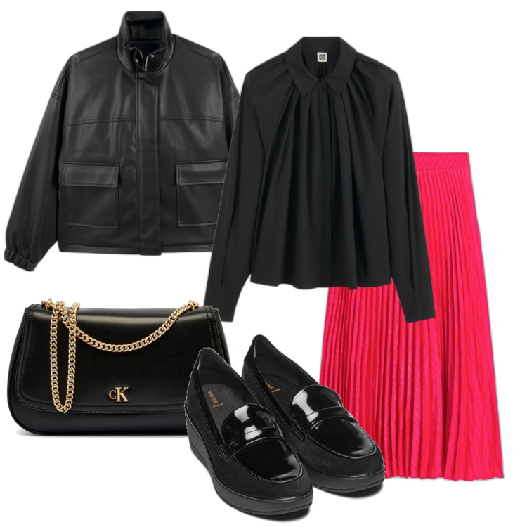 Outfit mujer - Casual chic #17886. Estilo Casual chic para Todos los días. Combinación con faldas, mocasines, blazers, camisas, bolso tote.