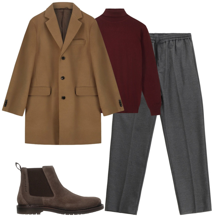 Outfit uomo - Eleganza contemporanea. Stile Business/Elegante per Tutti i giorni. Abbinamento con pantaloni, cappotti, maglieria, stivali e stivaletti.