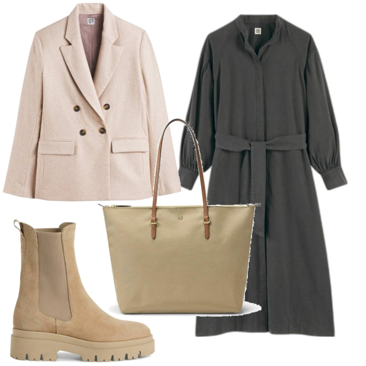 Outfit mujer - Vintage retrò #992. Estilo Vintage retrò para Oficina. Combinación con blazers, bolso tote, vestidos largos, botines chelsea.