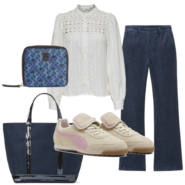 Outfit mujer - Vintage retrò #993. Estilo Vintage retrò para Escuela/Universidad. Combinación con monederos, bolso tote, sneakers, blusas, pantalones.