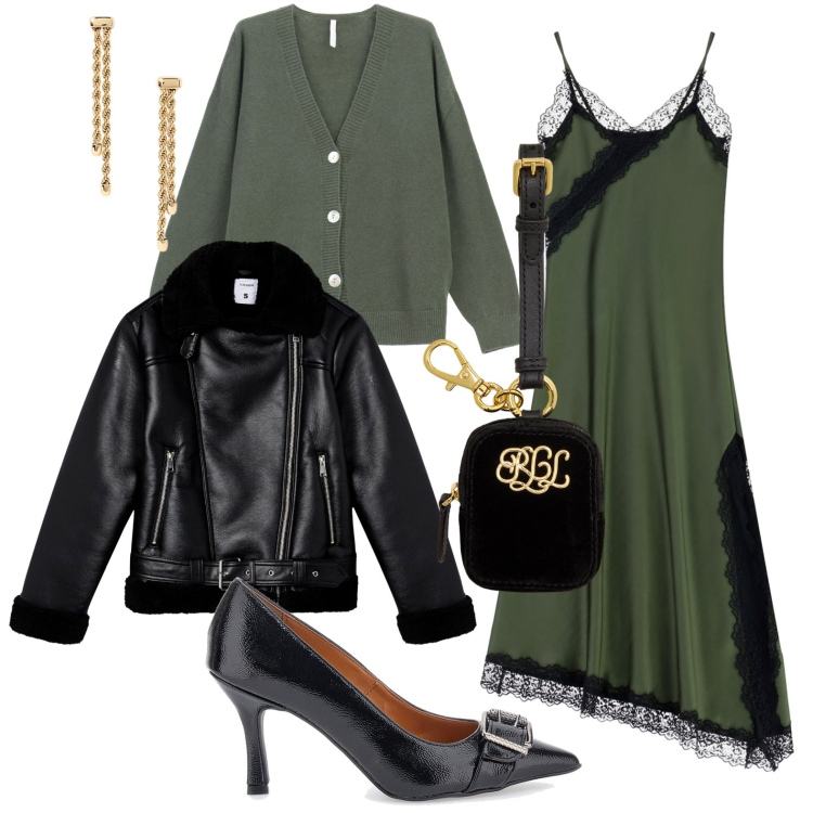 Outfit donna - Montone glamour. Stile Military per Serata fuori. Abbinamento con giacche, cardigans, vestiti asimmetrici, orecchini, pochette, décolleté.