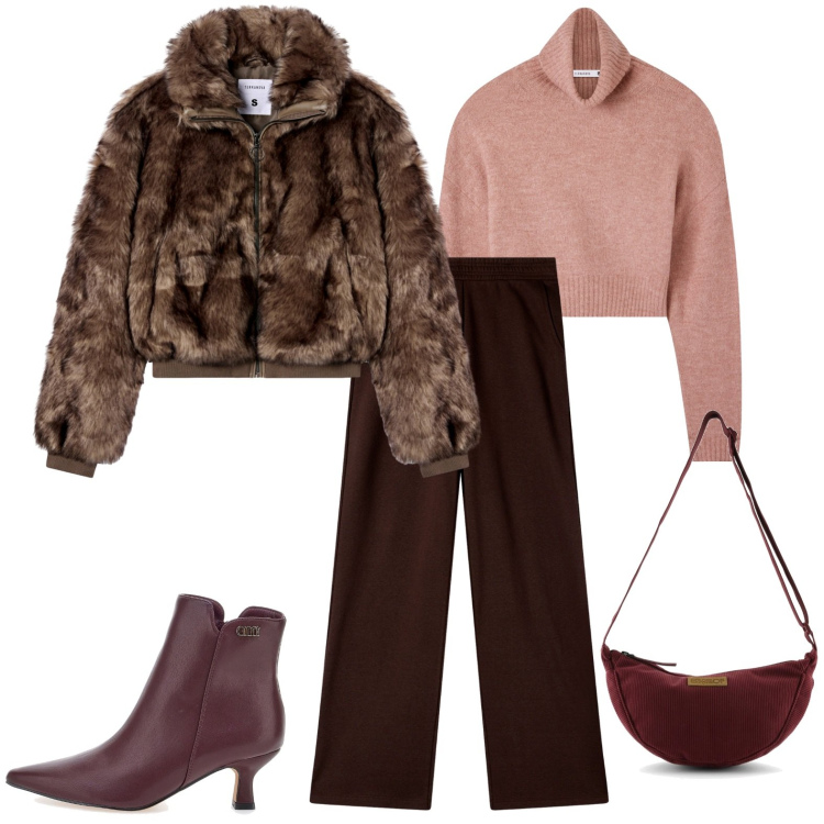 Outfit donna - Tornano le eco-pelliccette. Stile Trendy per Tutti i giorni. Abbinamento con pantaloni, ecopellicce, maglieria, stivaletti, borse a tracolla.