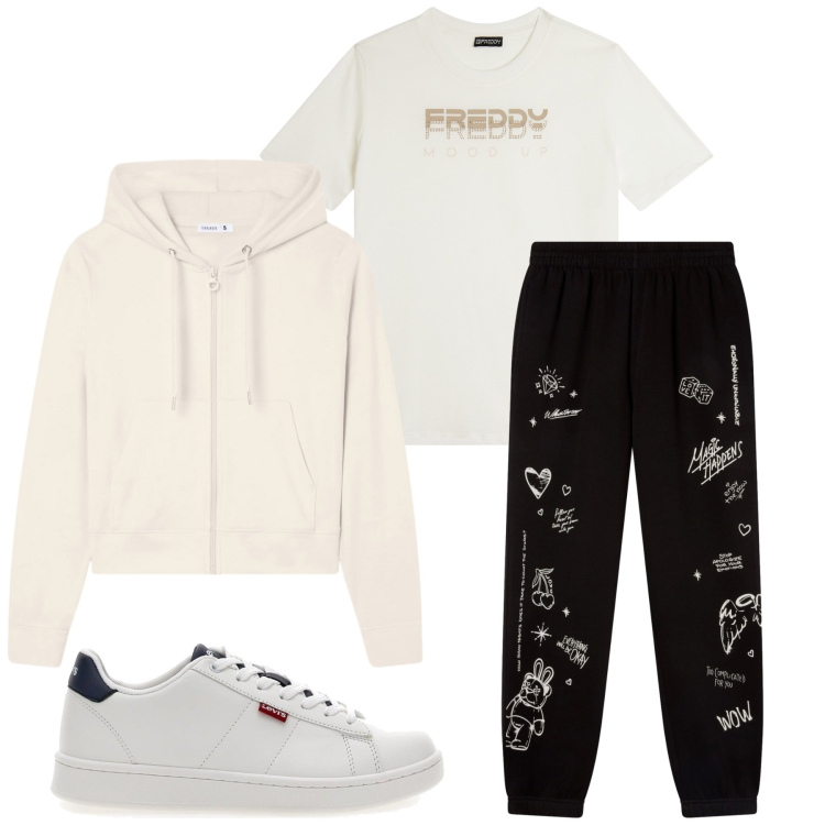 Outfit donna - Total look #2277859. Stile Sporty chic per Sport. Abbinamento con felpe con cappuccio, pantaloni, t-shirt, sneakers.