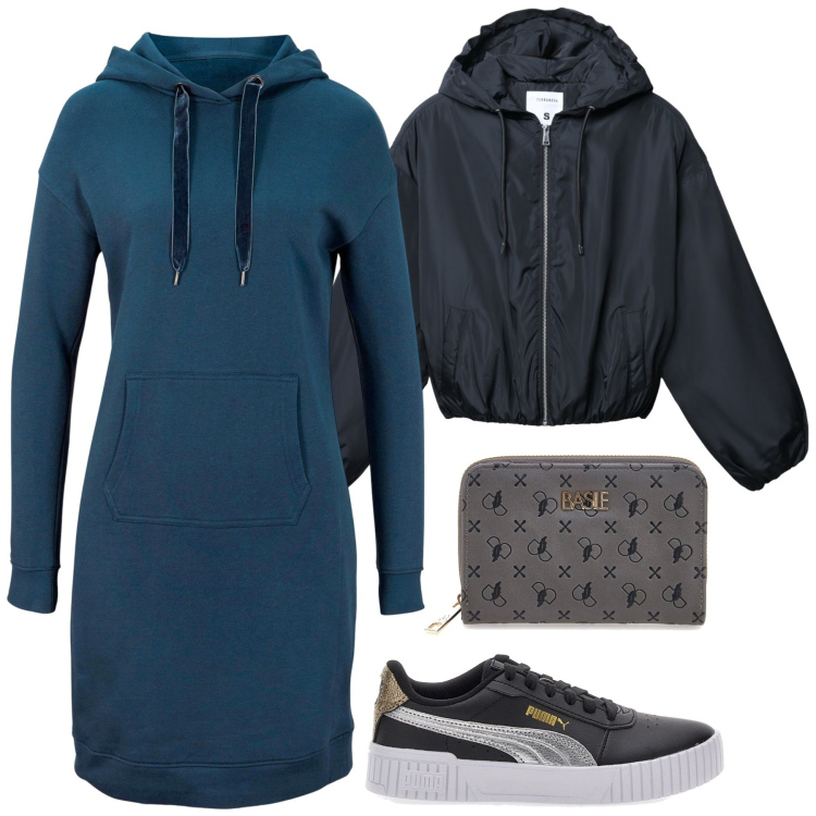 Outfit donna - Total look #2277992. Stile Basic per Tutti i giorni. Abbinamento con vestiti, bomber, sneakers, portafogli.