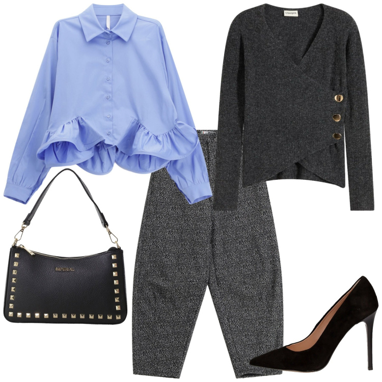 Outfit donna - Total look #2277993. Stile Glamour per Serata fuori. Abbinamento con maglieria, pantaloni, camicie, pochette, décolleté.