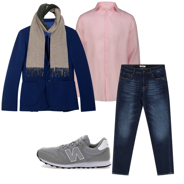 Outfit uomo - Total look #2278001. Stile Trendy per Serata speciale. Abbinamento con giacche, jeans dritti, camicie, sciarpe, sneakers.