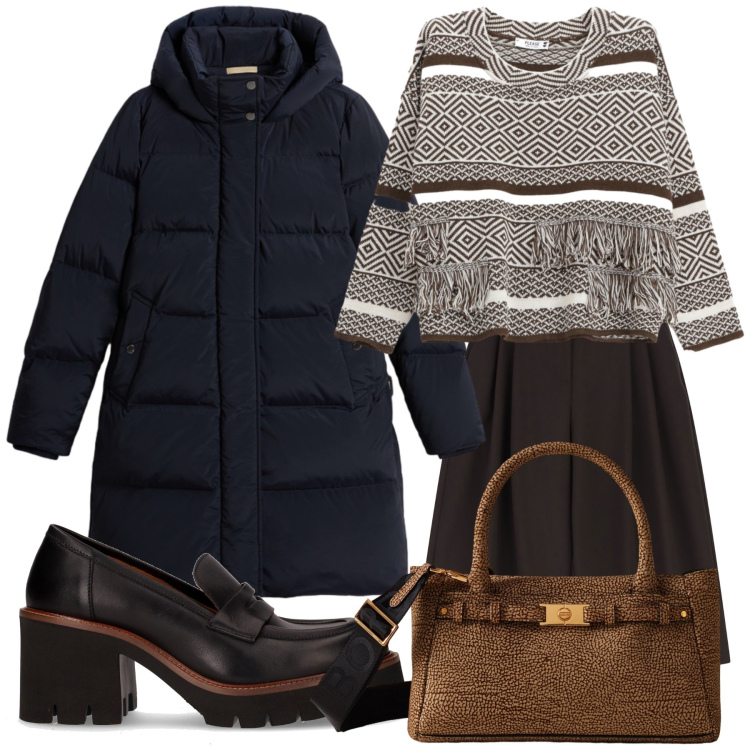 Outfit donna - Stamattina. Stile Urban per Tutti i giorni. Abbinamento con maglieria, shorts, piumini, borse a mano, décolleté.