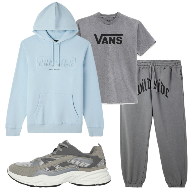 Outfit uomo - Total look #2278030. Stile Casual per Sport. Abbinamento con pantaloni, sneakers, felpe con cappuccio, t-shirt.