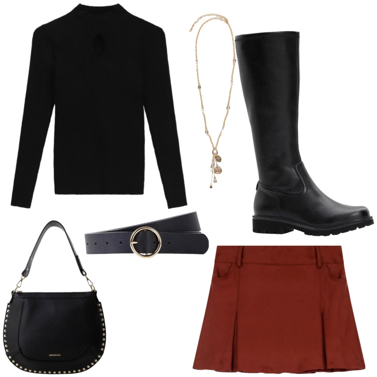 Outfit donna - Mini bordeaux un classico da osare. Stile Trendy per Tutti i giorni. Abbinamento con cinture, stivali, minigonne, borse a spalla, maglieria, ciondoli.