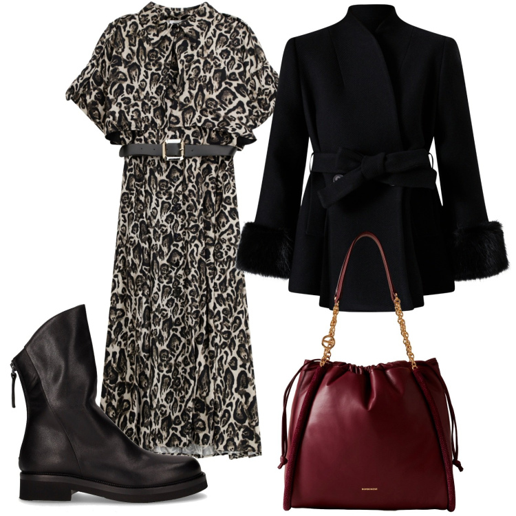 Outfit donna - Tocco ricercato 24 ore su 24. Stile Trendy per Serata fuori. Abbinamento con cappotti, vestiti lunghi, shopping bag, stivaletti.