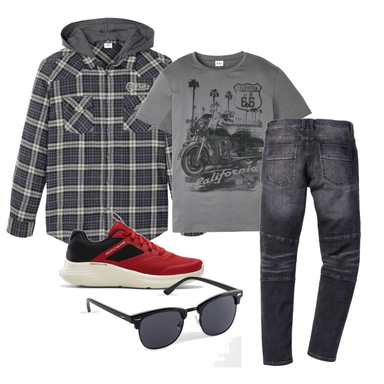 Outfit homme - Novembre. Style Urban pour Tous les jours. Assortir avec t-shirts, lunettes de soleil, jean slim, sneakers, chemisiers.