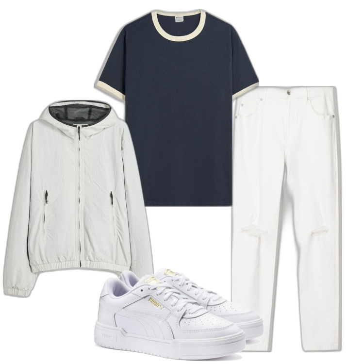 Outfit hombre - Urban style. Estilo Urban para Todos los días. Combinación con sneakers, chaquetas, vaqueros pitillo, camiseta.