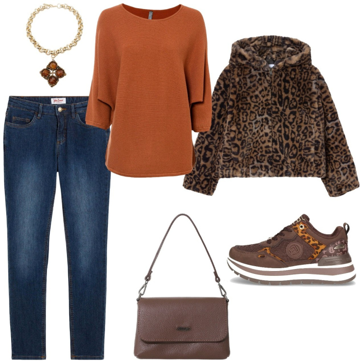 Outfit donna - Maglione oversize. Stile Casual per Tutti i giorni. Abbinamento con jeans skinny, maglieria, ecopellicce, borse a tracolla, collane, sneakers.