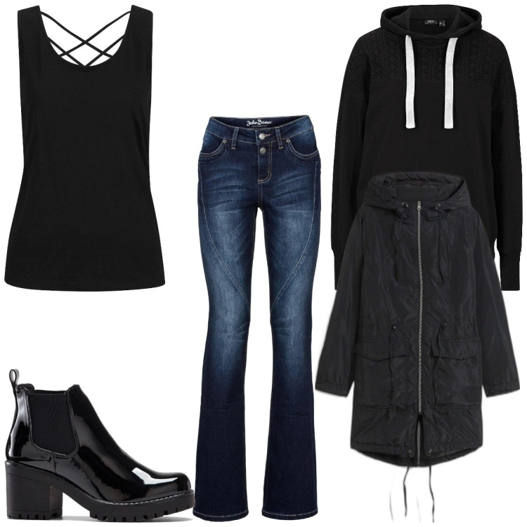 Outfit femme - Basique #5966. Style Basique pour Tous les jours. Assortir avec bottes, jean bootcut, manteaux, hauts, sweats à capuche.