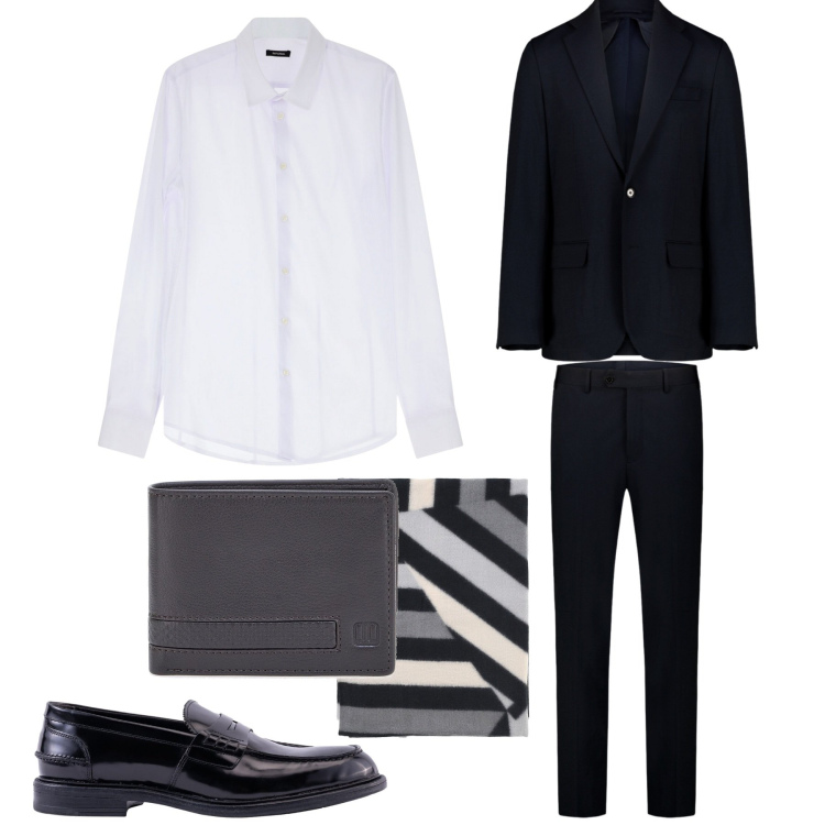 Outfit uomo - Abito formale. Stile Business/Elegante per Cerimonia. Abbinamento con camicie, sciarpe, abiti, portafogli, scarpe stringate.