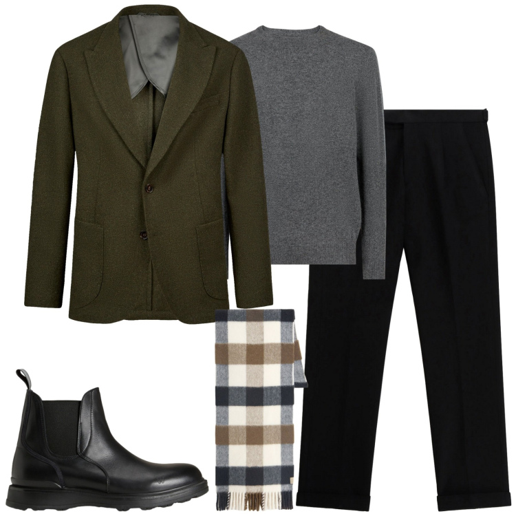 Outfit uomo - City. Stile Urban per Tutti i giorni. Abbinamento con pantaloni, stivali e stivaletti, sciarpe, maglieria, giacche.