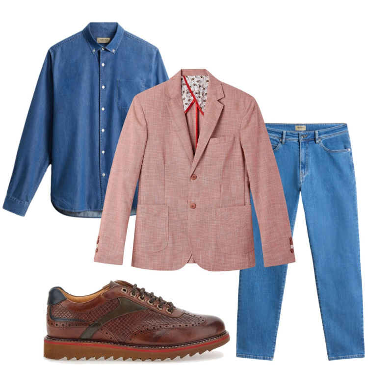 Outfit uomo - Il blazer contemporaneo. Stile Casual per Tutti i giorni. Abbinamento con giacche, pantaloni, camicie, scarpe stringate.