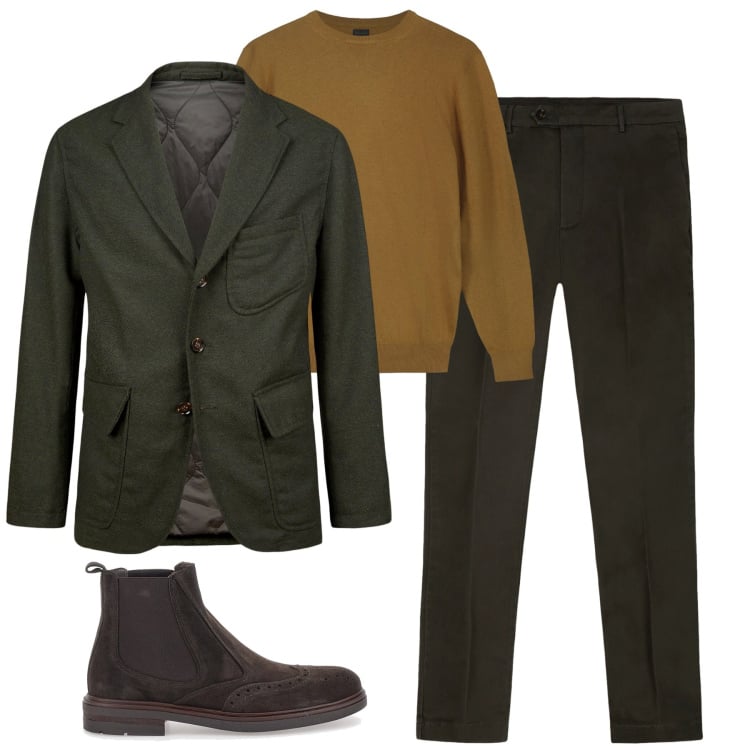 Outfit uomo - Novembre in ufficio. Stile Urban per Ufficio. Abbinamento con stivali e stivaletti, pantaloni chino, maglieria, giacche.