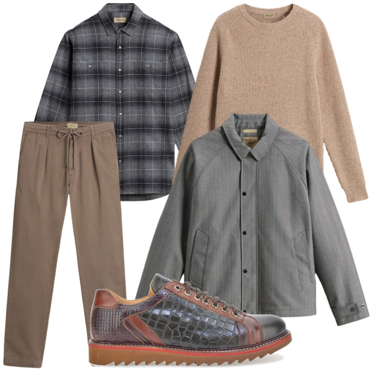 Outfit uomo - Guardaroba fluido. Stile Trendy per Ufficio. Abbinamento con pantaloni, camicie, maglieria, cappotti, scarpe stringate.