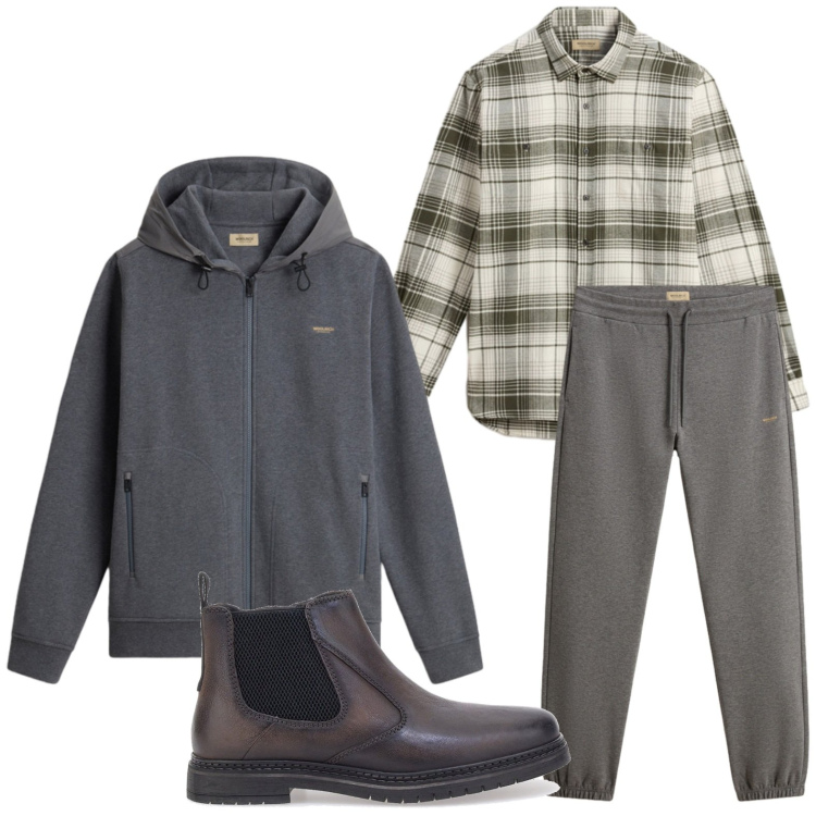 Outfit uomo - La camicia abbinata. Stile Trendy per Tutti i giorni. Abbinamento con pantaloni, felpe con cappuccio, camicie, stivali e stivaletti.