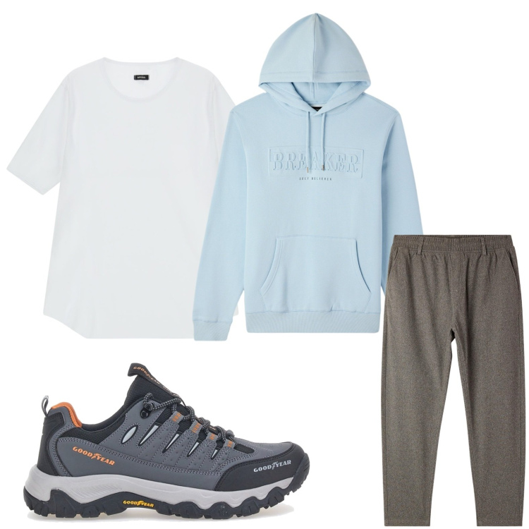 Outfit uomo - Pantaloni morbidi. Stile Casual per Sport. Abbinamento con felpe con cappuccio, pantaloni, t-shirt, stivali e stivaletti.