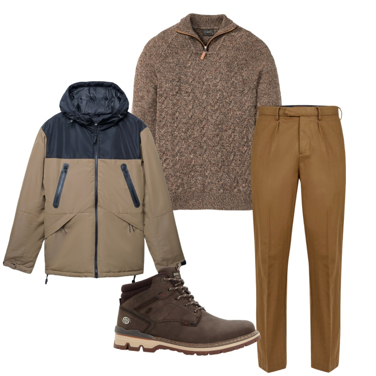 Outfit uomo - Total look #2278166. Stile Casual per Tutti i giorni. Abbinamento con maglieria, stivali e stivaletti, bomber, pantaloni.