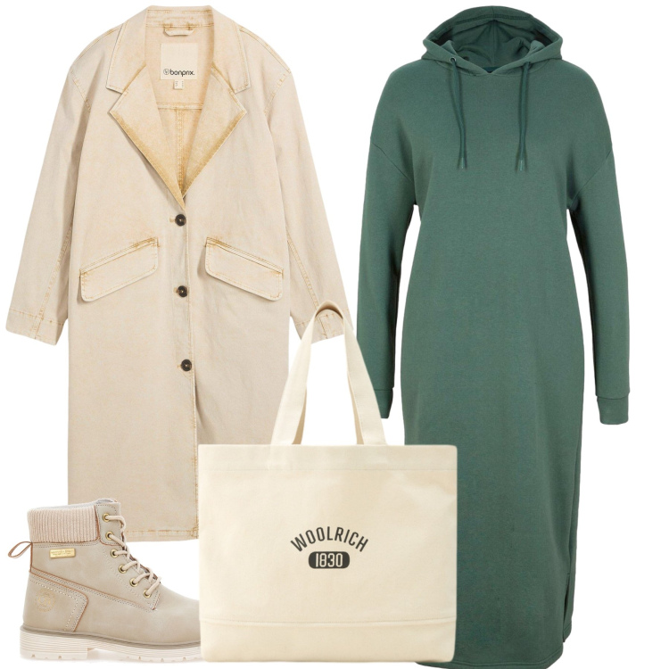 Outfit donna - It’ s raining. Stile Urban per Tutti i giorni. Abbinamento con vestiti, trench, borse tote, stivaletti.