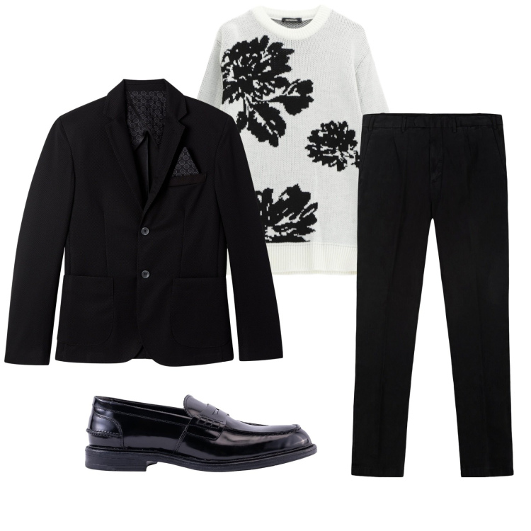 Outfit uomo - Total look #2278174. Stile Trendy per Serata speciale. Abbinamento con giacche, pullovers, pantaloni, scarpe stringate.