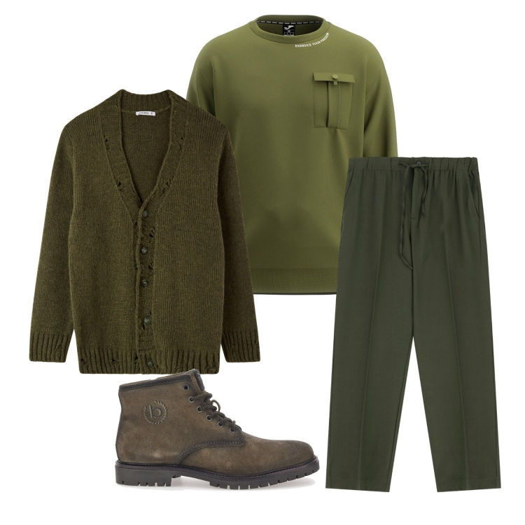 Outfit uomo - Total look #2278182. Stile Casual per Tutti i giorni. Abbinamento con cardigans, pantaloni, stivali e stivaletti, felpe.