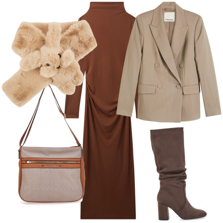 Outfit donna - Ufficio. Stile Urban per Ufficio. Abbinamento con blazer, vestiti lunghi, sciarpe, stivali sopra il ginocchio, borse a tracolla.