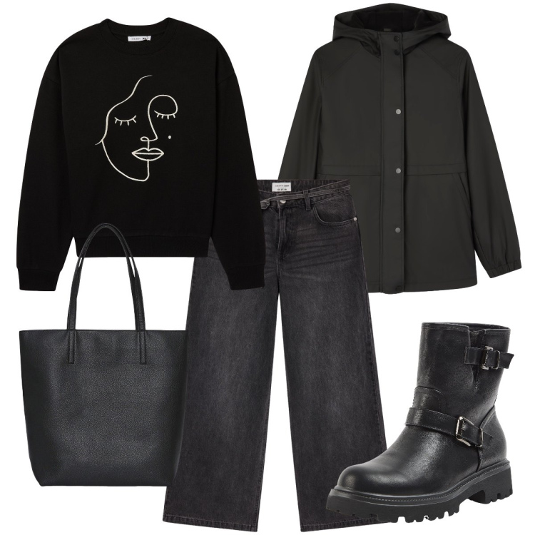 Outfit donna - Terranova in nero. Stile Basic per Tutti i giorni. Abbinamento con felpe, stivaletti, borse tote, jeans, blazer.